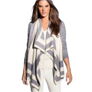 INC international concepts gray and white geometric waterfall cardigan medium